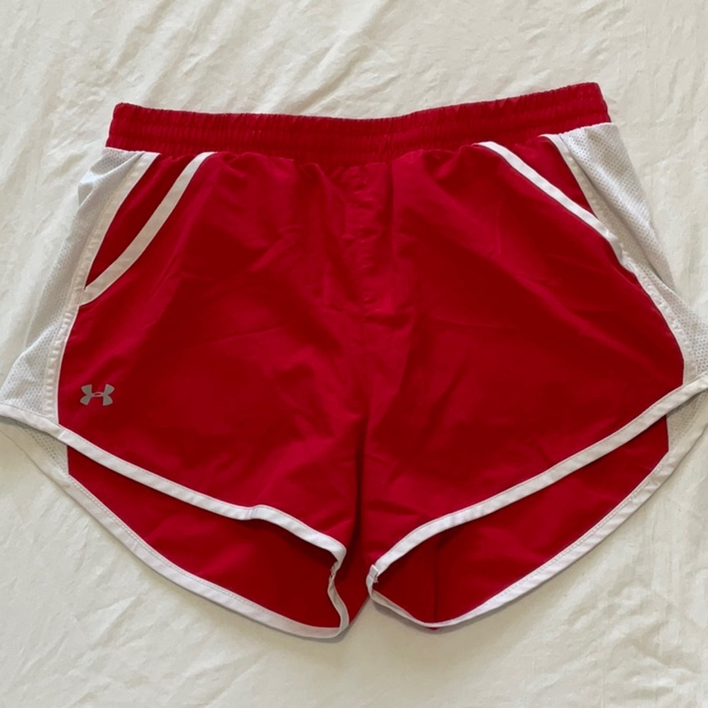 Under Armour Red and White Athletic Shorts